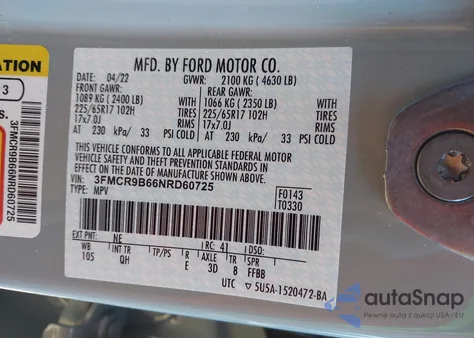 2022 Ford Bronco Sport Big Bend from USA, damaged, VIN 3FMCR9B66NRD60725